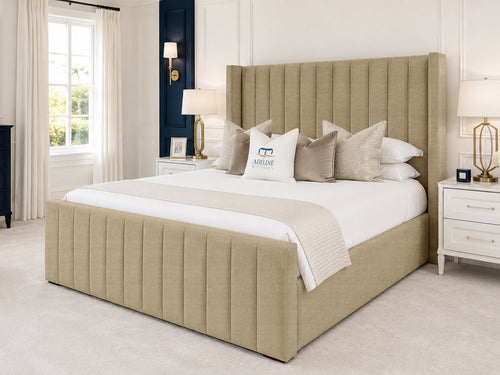 Hartwell Wing Channel Upholstered Bed Set with Floor Standing Headboard, Footboard & Storage Upgrade Option
