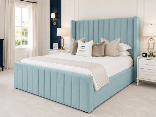 Hartwell Wing Channel Upholstered Bed Set with Floor Standing Headboard, Footboard & Storage Upgrade Option