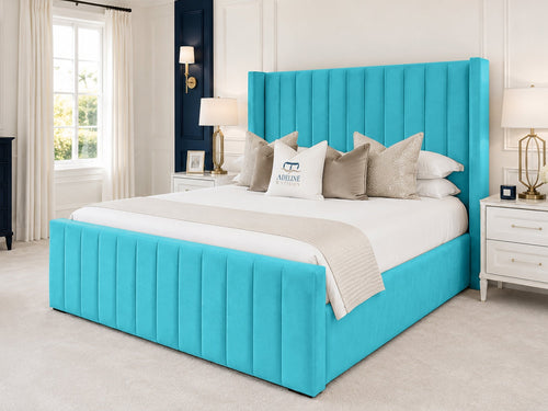 Hartwell Wing Channel Upholstered Bed Set with Floor Standing Headboard, Footboard & Storage Upgrade Option
