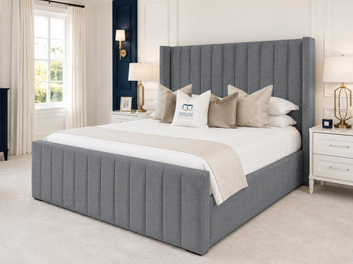Hartwell Wing Channel Upholstered Bed Set with Floor Standing Headboard, Footboard & Storage Upgrade Option