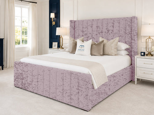 Hartwell Wing Channel Upholstered Bed Set with Floor Standing Headboard, Footboard & Storage Upgrade Option