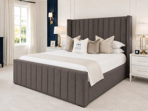 Hartwell Wing Channel Upholstered Bed Set with Floor Standing Headboard, Footboard & Storage Upgrade Option
