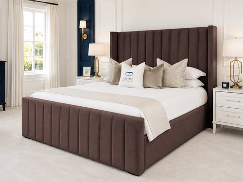 Hartwell Wing Channel Upholstered Bed Set with Floor Standing Headboard, Footboard & Storage Upgrade Option