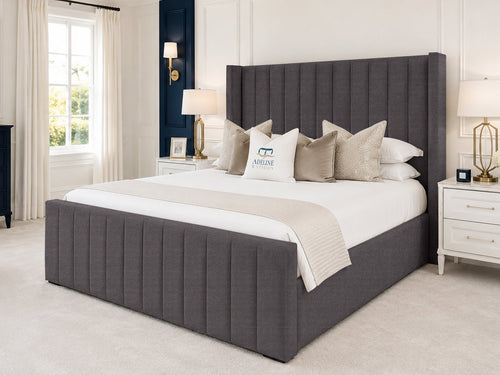 Hartwell Wing Channel Upholstered Bed Set with Floor Standing Headboard, Footboard & Storage Upgrade Option