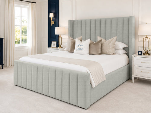 Hartwell Wing Channel Upholstered Bed Set with Floor Standing Headboard, Footboard & Storage Upgrade Option