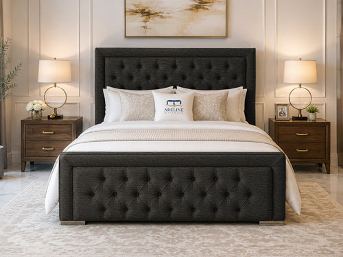 Hilton Button-Tufted Wingback Upholstered Bed Set with Floor Standing Headboard, Footboard & Storage Upgrade Option