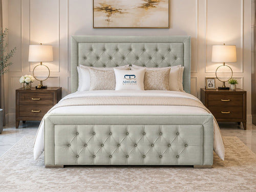 Hilton Button-Tufted Wingback Upholstered Bed Set with Floor Standing Headboard, Footboard & Storage Upgrade Option
