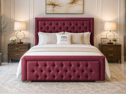 Hilton Button-Tufted Wingback Upholstered Bed Set with Floor Standing Headboard, Footboard & Storage Upgrade Option