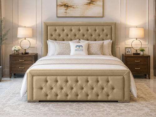 Hilton Button-Tufted Wingback Upholstered Bed Set with Floor Standing Headboard, Footboard & Storage Upgrade Option