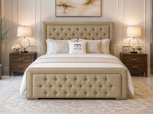 Hilton Button-Tufted Wingback Upholstered Bed Set with Floor Standing Headboard, Footboard & Storage Upgrade Option