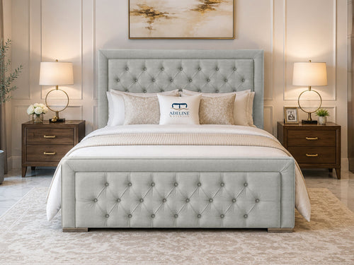 Hilton Button-Tufted Wingback Upholstered Bed Set with Floor Standing Headboard, Footboard & Storage Upgrade Option