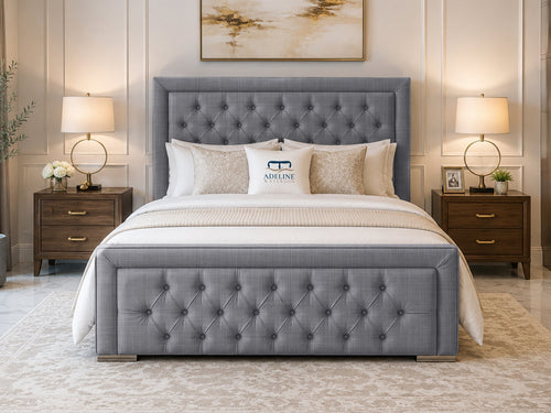 Hilton Button-Tufted Wingback Upholstered Bed Set with Floor Standing Headboard, Footboard & Storage Upgrade Option
