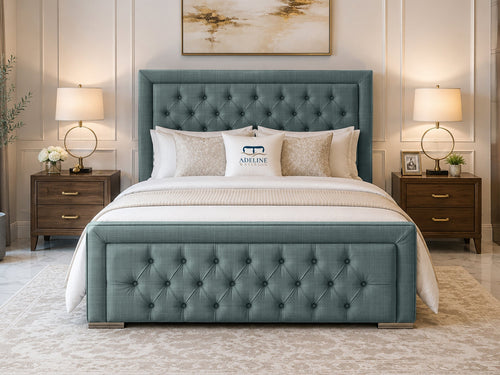 Hilton Button-Tufted Wingback Upholstered Bed Set with Floor Standing Headboard, Footboard & Storage Upgrade Option