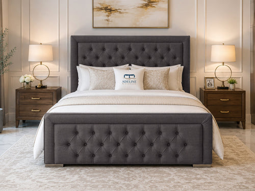 Hilton Button-Tufted Wingback Upholstered Bed Set with Floor Standing Headboard, Footboard & Storage Upgrade Option