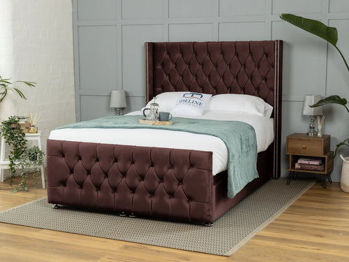 Kensington Button-Tufted Ottoman End Lift Storage Bed Set with Floor Standing Headboard & Footboard