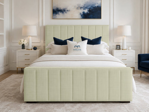 Keston Panel Upholstered Bed Set with Floor Standing Headboard, Footboard & Storage Upgrade Option