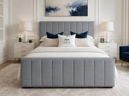 Keston Panel Upholstered Bed Set with Floor Standing Headboard, Footboard & Storage Upgrade Option