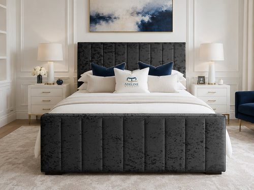 Keston Panel Upholstered Bed Set with Floor Standing Headboard, Footboard & Storage Upgrade Option