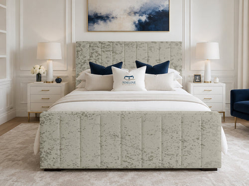 Keston Panel Upholstered Bed Set with Floor Standing Headboard, Footboard & Storage Upgrade Option