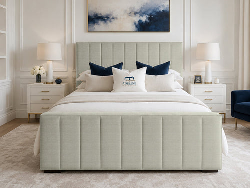 Keston Panel Upholstered Bed Set with Floor Standing Headboard, Footboard & Storage Upgrade Option