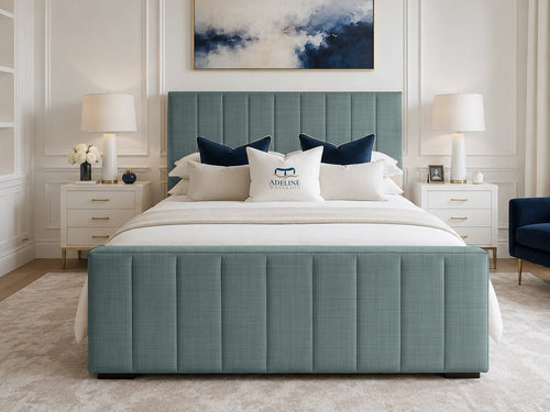 Keston Panel Upholstered Bed Set with Floor Standing Headboard, Footboard & Storage Upgrade Option