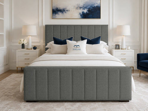 Keston Panel Upholstered Bed Set with Floor Standing Headboard, Footboard & Storage Upgrade Option