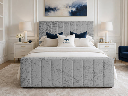 Keston Panel Upholstered Bed Set with Floor Standing Headboard, Footboard & Storage Upgrade Option