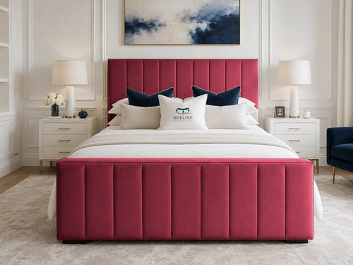 Keston Panel Upholstered Bed Set with Floor Standing Headboard, Footboard & Storage Upgrade Option