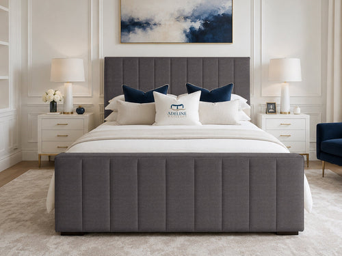 Keston Panel Upholstered Bed Set with Floor Standing Headboard, Footboard & Storage Upgrade Option