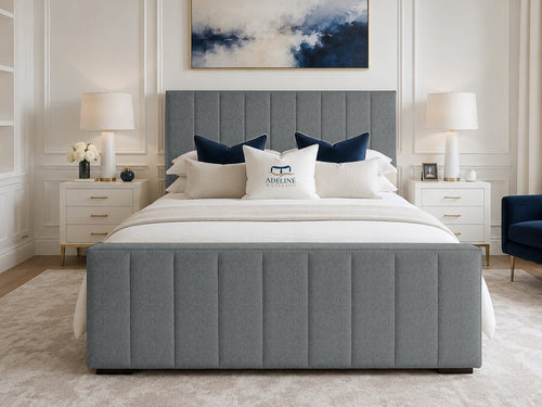 Keston Panel Upholstered Bed Set with Floor Standing Headboard, Footboard & Storage Upgrade Option