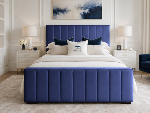 Keston Panel Upholstered Bed Set with Floor Standing Headboard, Footboard & Storage Upgrade Option