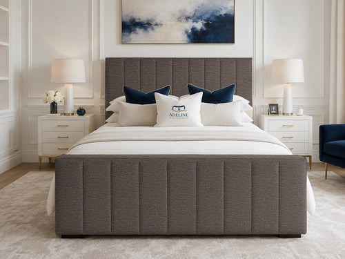 Keston Panel Upholstered Bed Set with Floor Standing Headboard, Footboard & Storage Upgrade Option