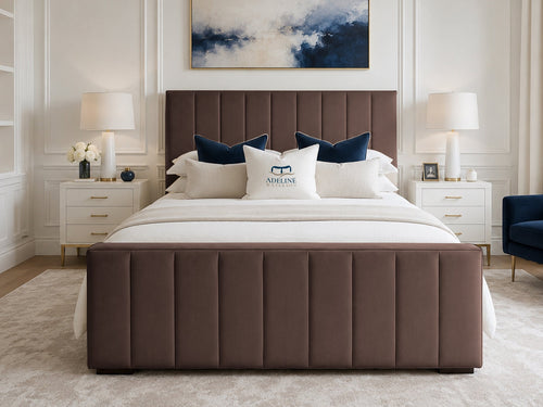 Keston Panel Upholstered Bed Set with Floor Standing Headboard, Footboard & Storage Upgrade Option