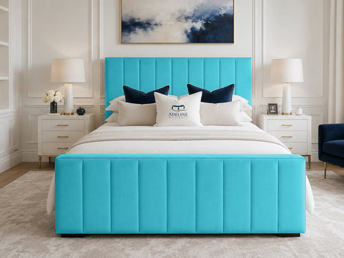 Keston Panel Upholstered Bed Set with Floor Standing Headboard, Footboard & Storage Upgrade Option