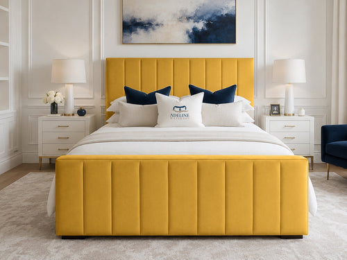 Keston Panel Upholstered Bed Set with Floor Standing Headboard, Footboard & Storage Upgrade Option