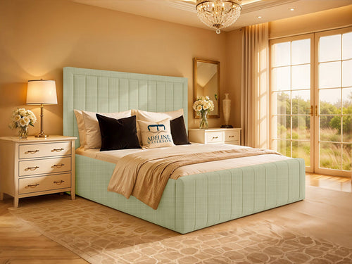 Kingsford Vertical Channel Upholstered Bed Set with Floor Standing Headboard, Footboard & Storage Upgrade Option