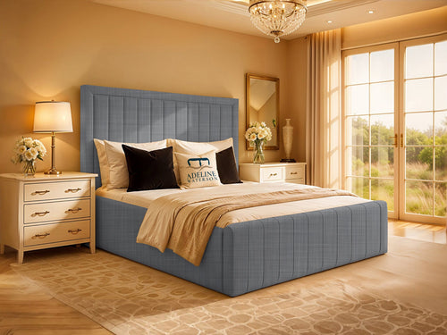 Kingsford Vertical Channel Upholstered Bed Set with Floor Standing Headboard, Footboard & Storage Upgrade Option