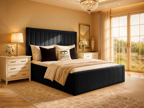 Kingsford Vertical Channel Upholstered Bed Set with Floor Standing Headboard, Footboard & Storage Upgrade Option