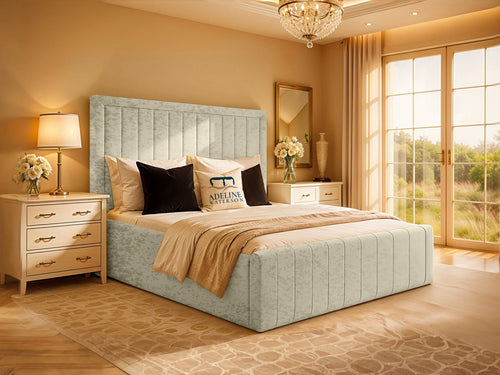 Kingsford Vertical Channel Upholstered Bed Set with Floor Standing Headboard, Footboard & Storage Upgrade Option