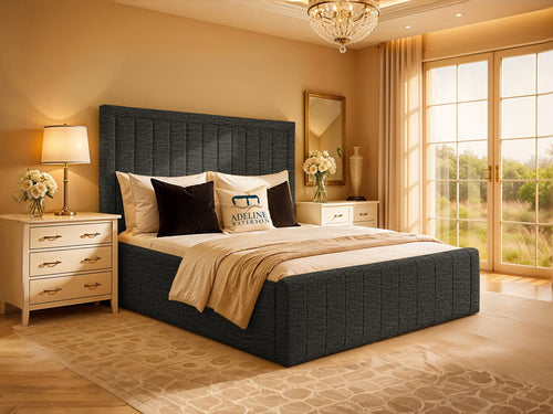 Kingsford Vertical Channel Upholstered Bed Set with Floor Standing Headboard, Footboard & Storage Upgrade Option