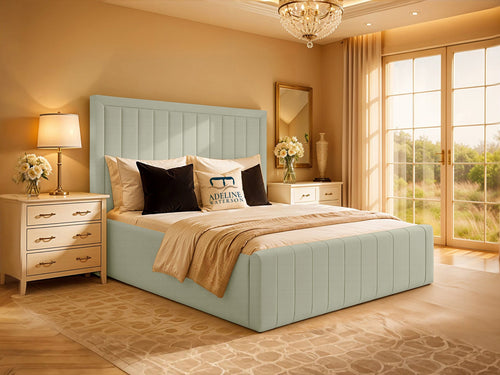 Kingsford Vertical Channel Upholstered Bed Set with Floor Standing Headboard, Footboard & Storage Upgrade Option
