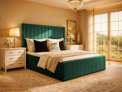 Kingsford Vertical Channel Upholstered Bed Set with Floor Standing Headboard, Footboard & Storage Upgrade Option