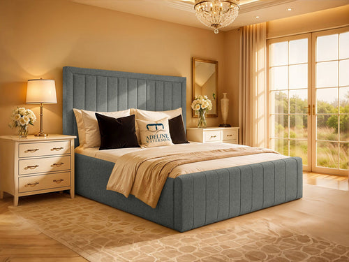 Kingsford Vertical Channel Upholstered Bed Set with Floor Standing Headboard, Footboard & Storage Upgrade Option