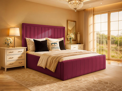Kingsford Vertical Channel Upholstered Bed Set with Floor Standing Headboard, Footboard & Storage Upgrade Option