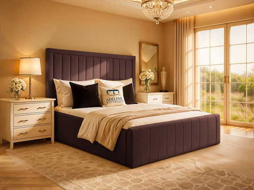 Kingsford Vertical Channel Upholstered Bed Set with Floor Standing Headboard, Footboard & Storage Upgrade Option