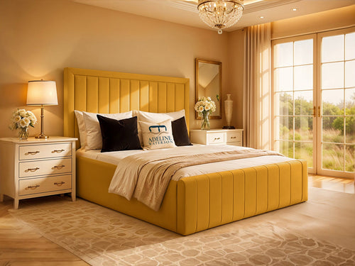 Kingsford Vertical Channel Upholstered Bed Set with Floor Standing Headboard, Footboard & Storage Upgrade Option