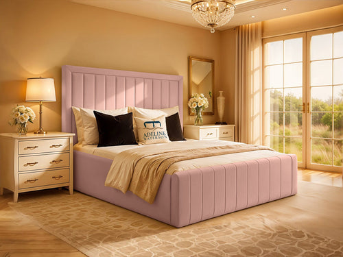 Kingsford Vertical Channel Upholstered Bed Set with Floor Standing Headboard, Footboard & Storage Upgrade Option