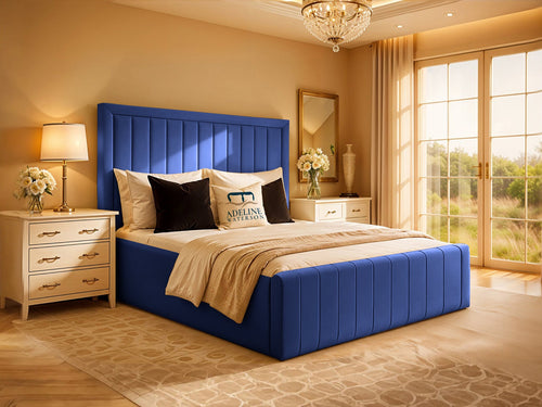 Kingsford Vertical Channel Upholstered Bed Set with Floor Standing Headboard, Footboard & Storage Upgrade Option