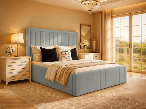 Kingsford Vertical Channel Upholstered Bed Set with Floor Standing Headboard, Footboard & Storage Upgrade Option