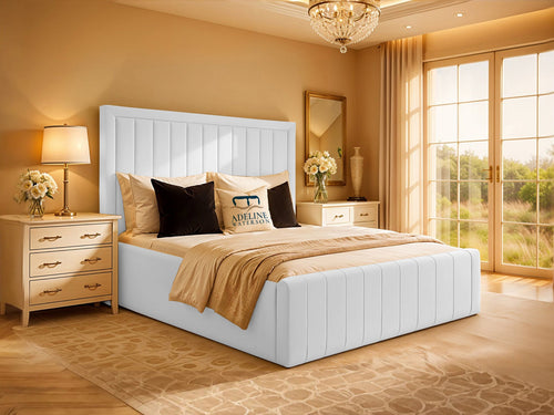 Kingsford Vertical Channel Upholstered Bed Set with Floor Standing Headboard, Footboard & Storage Upgrade Option